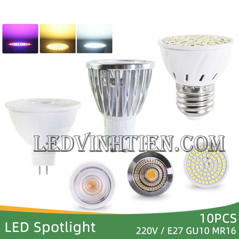 Bóng chén 8W đui MR16, GU10, GU5.3, E14, E27 loại tốt, giá rẻ, ánh sáng đẹp, chất lượng, chính hãng ledvinhtien.com