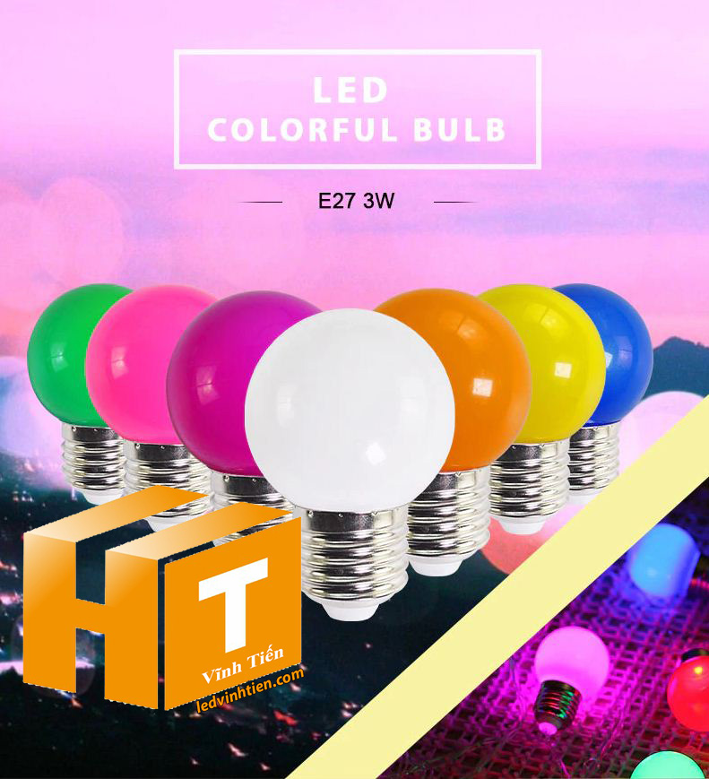 Bóng đèn led trái chanh 3W RGB, nhiều màu