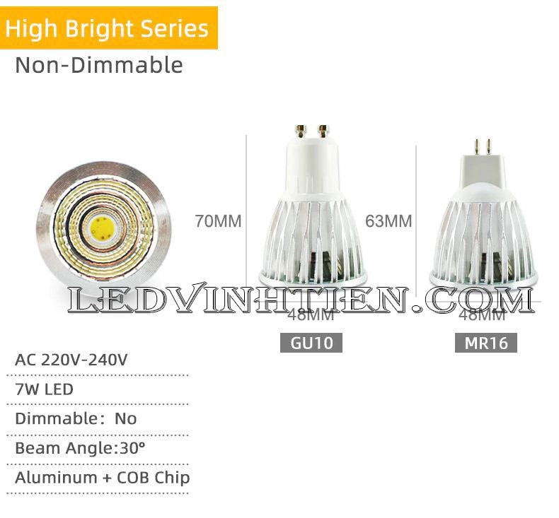 Bóng led chân ghim 3W, đèn led cốc loại tốt, giá rẻ, đui MR16, GU10, GU5.3, E14, E27, chính hãng ledvinhtien.com