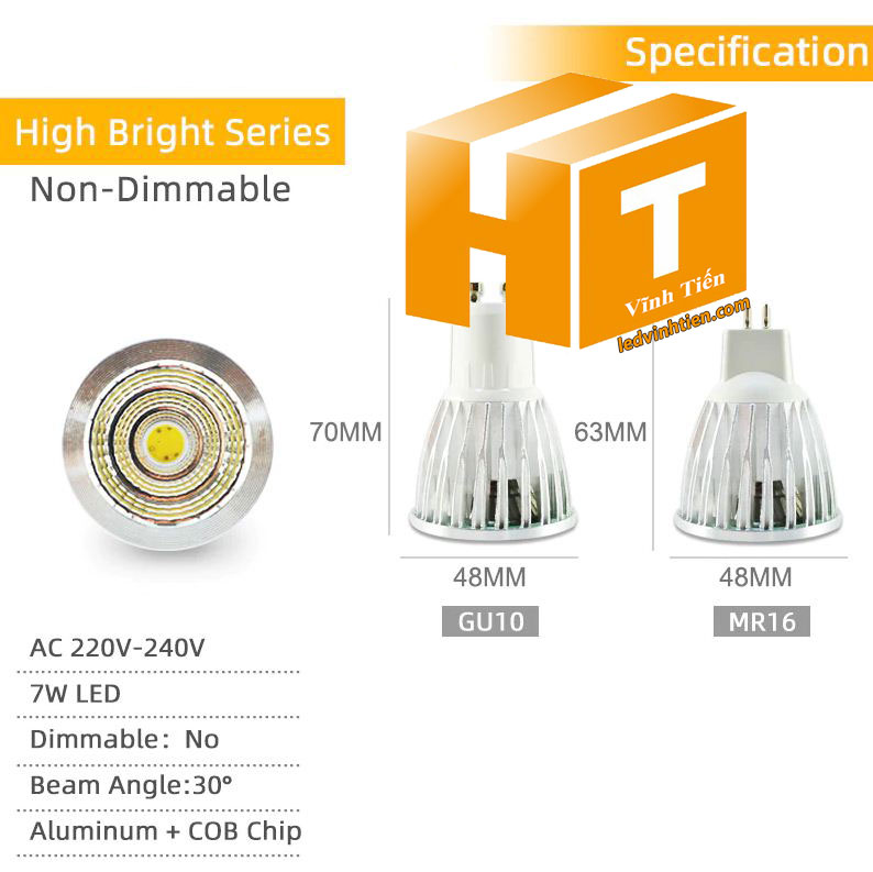 Bóng led đui ghim 5W, đèn led cốc loại tốt, giá rẻ, đui MR16, GU10, GU5.3, E14, E27, chính hãng ledvinhtien.com