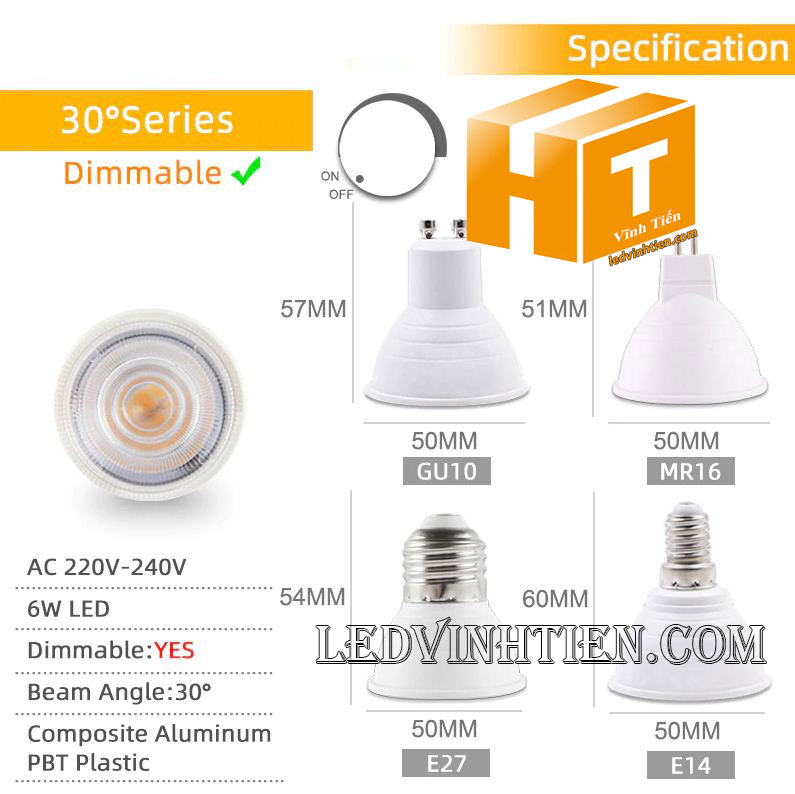 Bóng led đui ghim 5W, đèn led cốc loại tốt, giá rẻ, đui MR16, GU10, GU5.3, E14, E27, chính hãng ledvinhtien.com