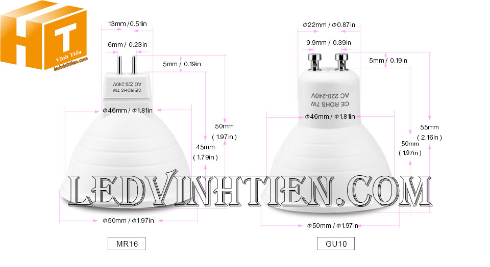 Bóng led đui ghim 5W, đèn led cốc loại tốt, giá rẻ, đui MR16, GU10, GU5.3, E14, E27, chính hãng ledvinhtien.com