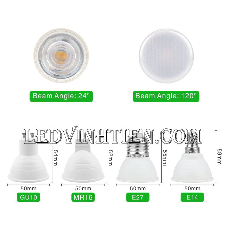 Bóng led ghim 7W, đèn led cốc loại tốt, giá rẻ, đui MR16, GU10, GU5.3, E14, E27, chính hãng ledvinhtien.com