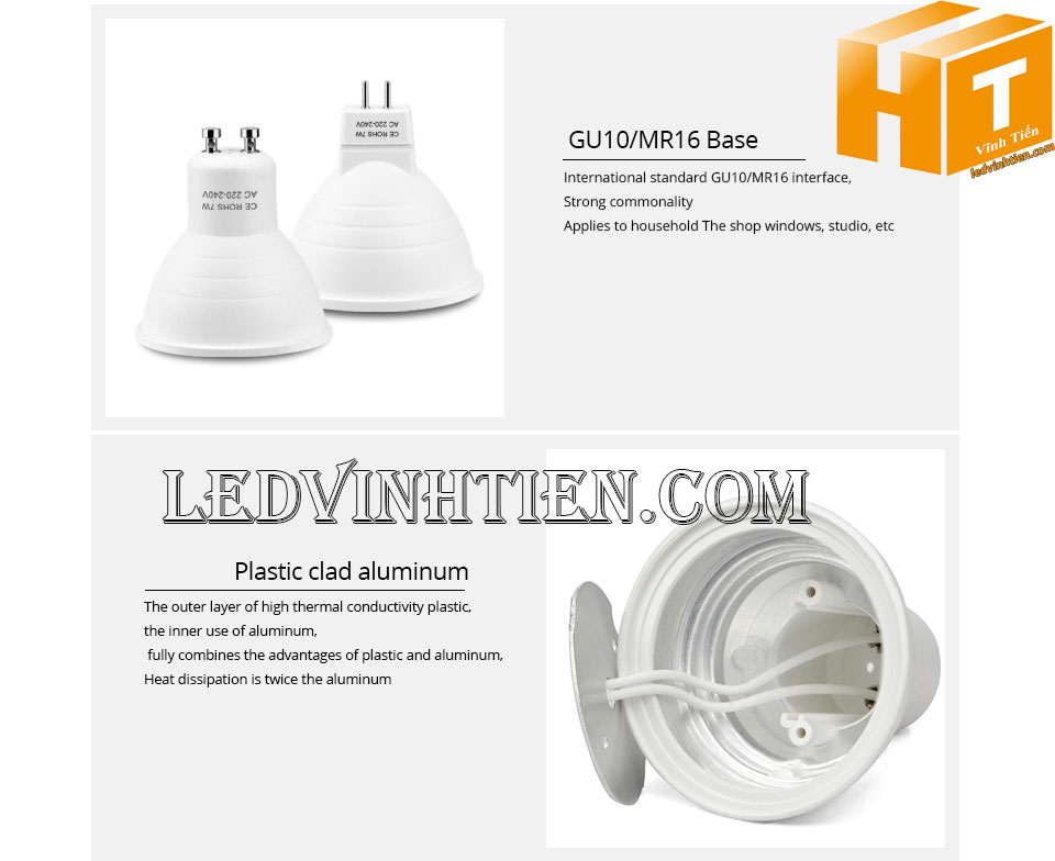 Bóng led ghim 7W, đèn led cốc loại tốt, giá rẻ, đui MR16, GU10, GU5.3, E14, E27, chính hãng ledvinhtien.com