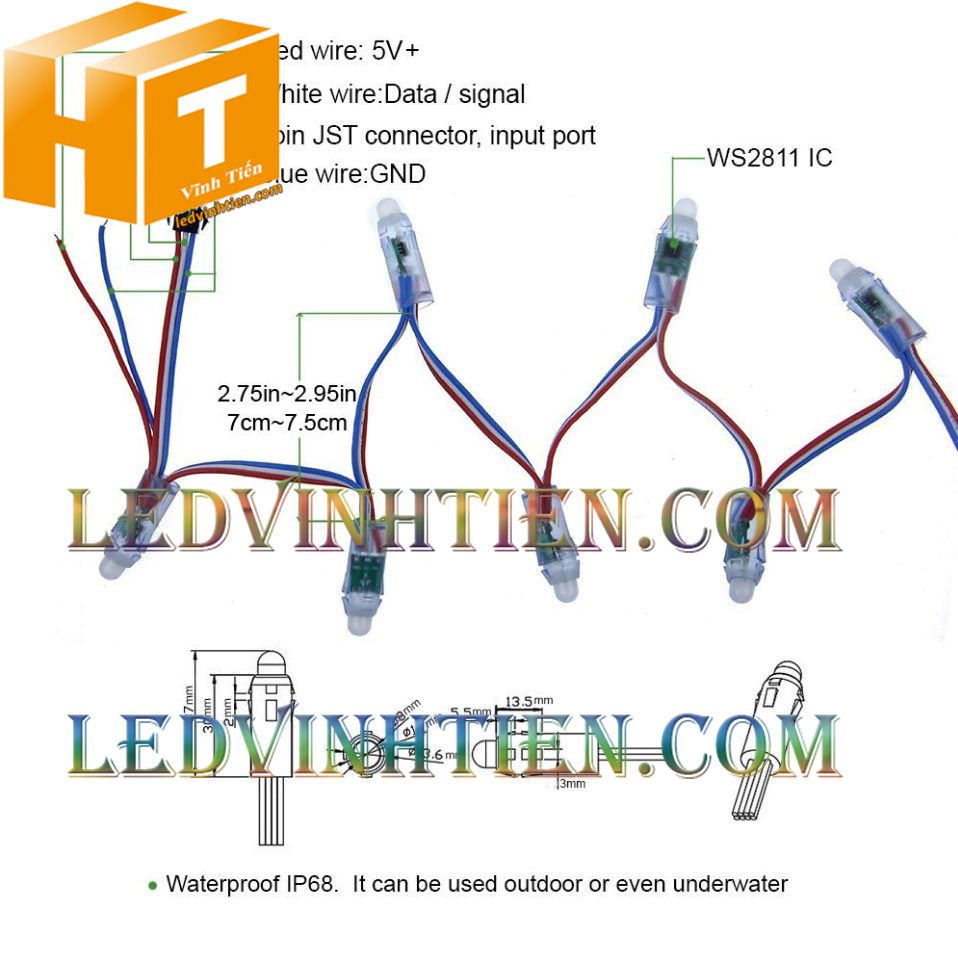 Led full color IC2811 loại tốt, giá rẻ, siêu sáng, dùng làm pháo hoa, chử nỗi, trang trí noel, bảng quảng cáo, chiếu sáng ngoài trời, IP68, ledvinhtien.com