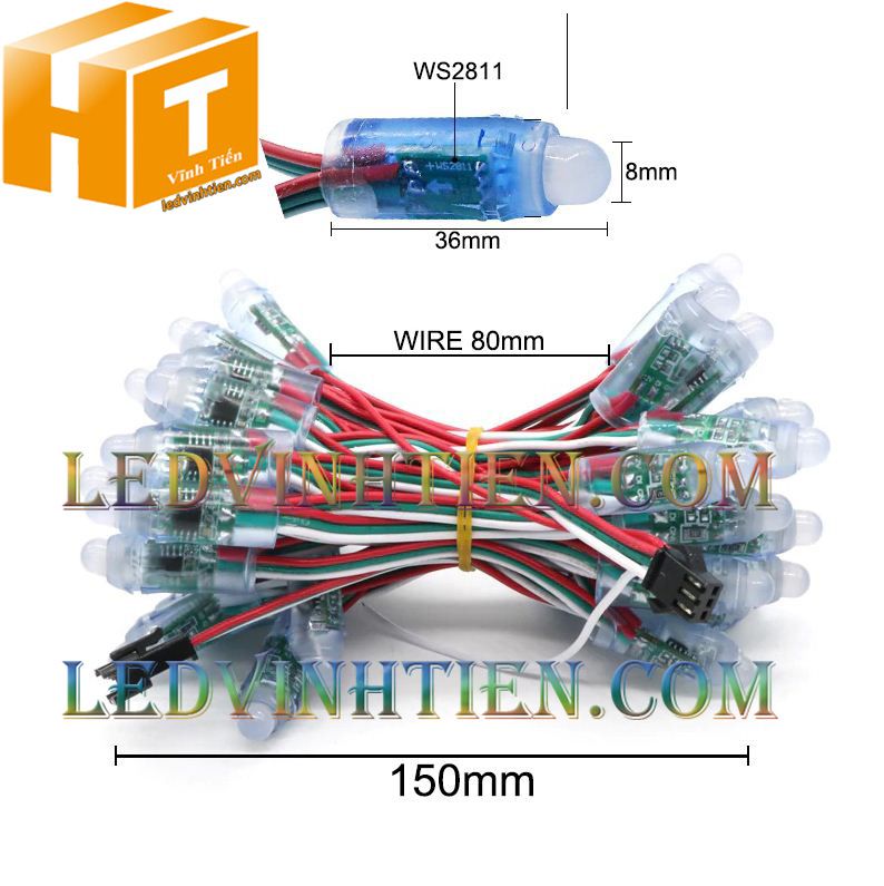 Led full color IC2811 loại tốt, giá rẻ, siêu sáng, dùng làm pháo hoa, chử nỗi, trang trí noel, bảng quảng cáo, chiếu sáng ngoài trời, IP68, ledvinhtien.com