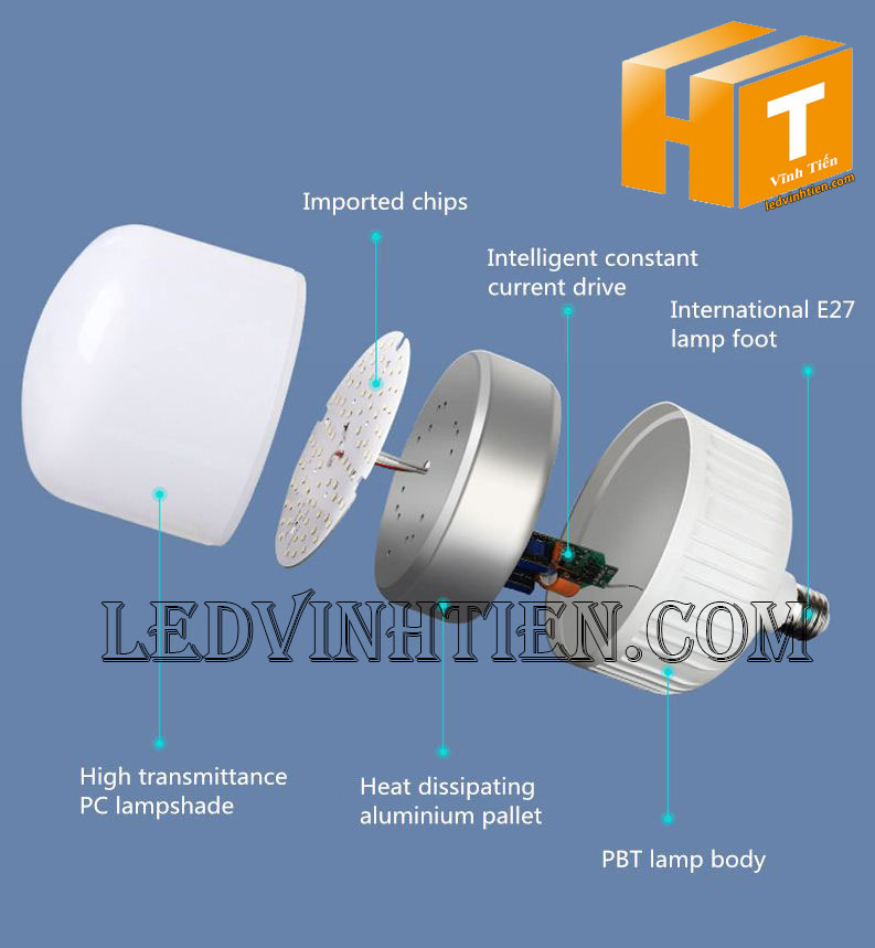 Búp trụ kín nước 30W sáng trắng, vàng, loại tốt dùng trang trí nội thất, quán cà phê, ledvinhtien.com