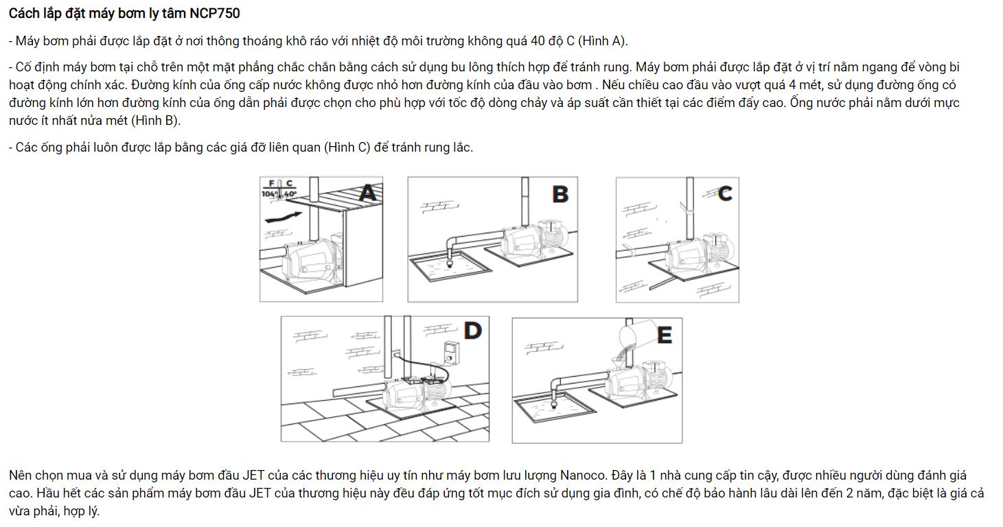 Máy bơm ly tâm Nanoco NCP750-750W Panasonic, công suất 7500W loại tốt, giá rẻ, chất lượng, chính hãng