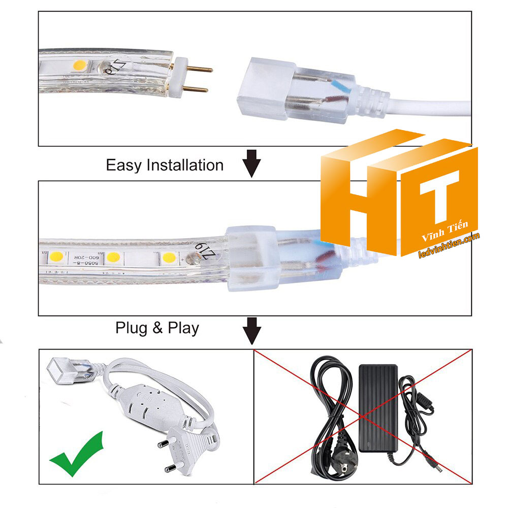 Cách cài đặt, cắt dây, đấu nối Dây nguồn led 5050 RGB 220V