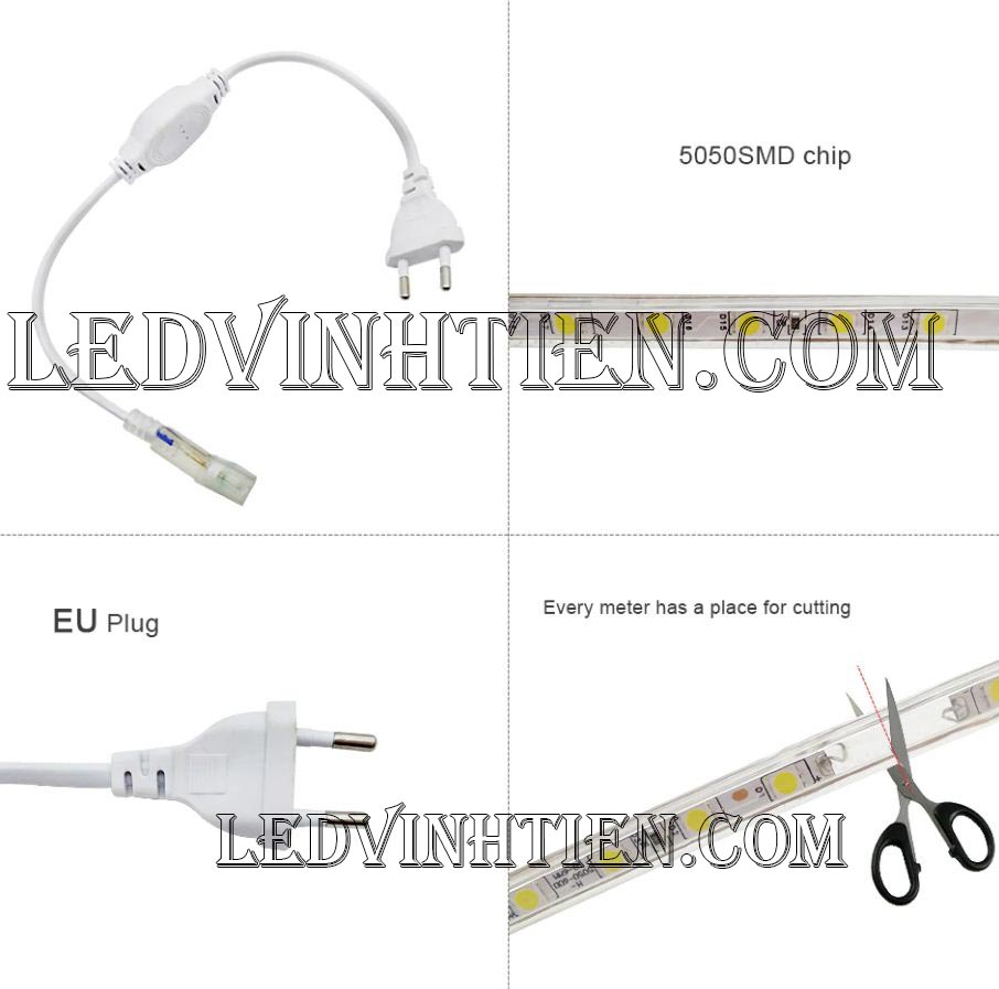 cách cắt dây led, cài đặt, đấu nối an toàn, Dây nguồn led dây 220V đơn màu