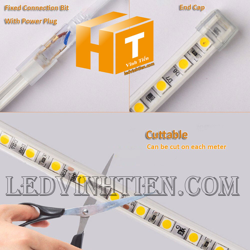 cách cắt dây led, cài đặt, đấu nối an toàn, Dây nguồn led dây 220V đơn màu