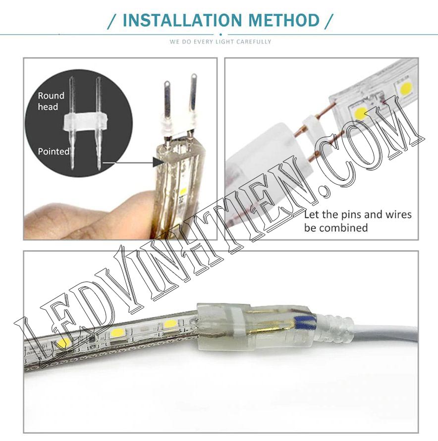 cách cắt dây led, cài đặt, đấu nối an toàn, Dây nguồn led dây 220V đơn màu