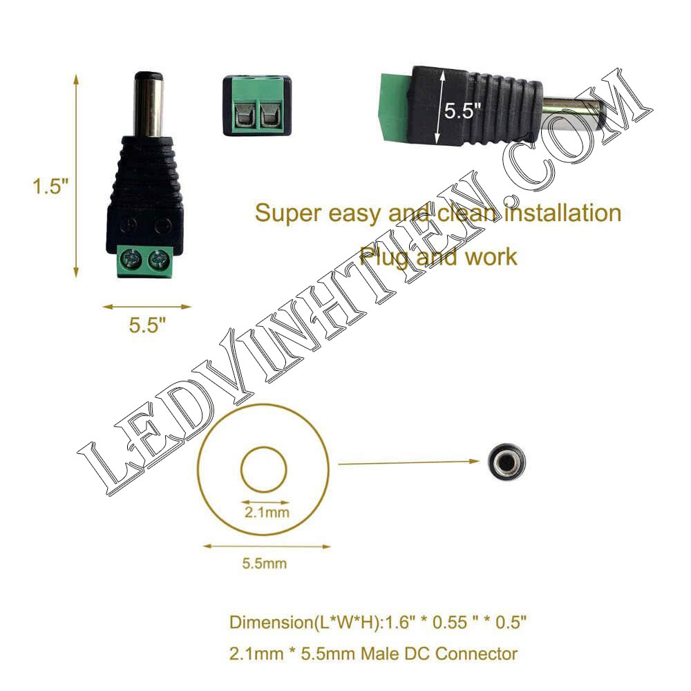 Jack cái đực DC x2.1, 2.5mm, giá rẻ, loại tốt dùng nối camera, đèn led, Ledvinhtien.com