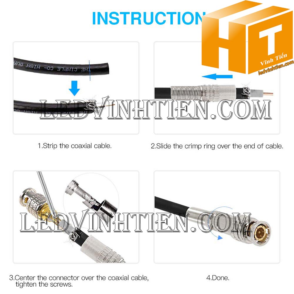 Jack BNC cho cáp Đồng Trục RG59