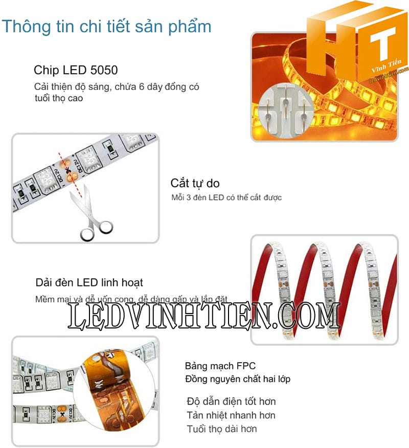 Led dây dán 5050 12V 5m màu cam