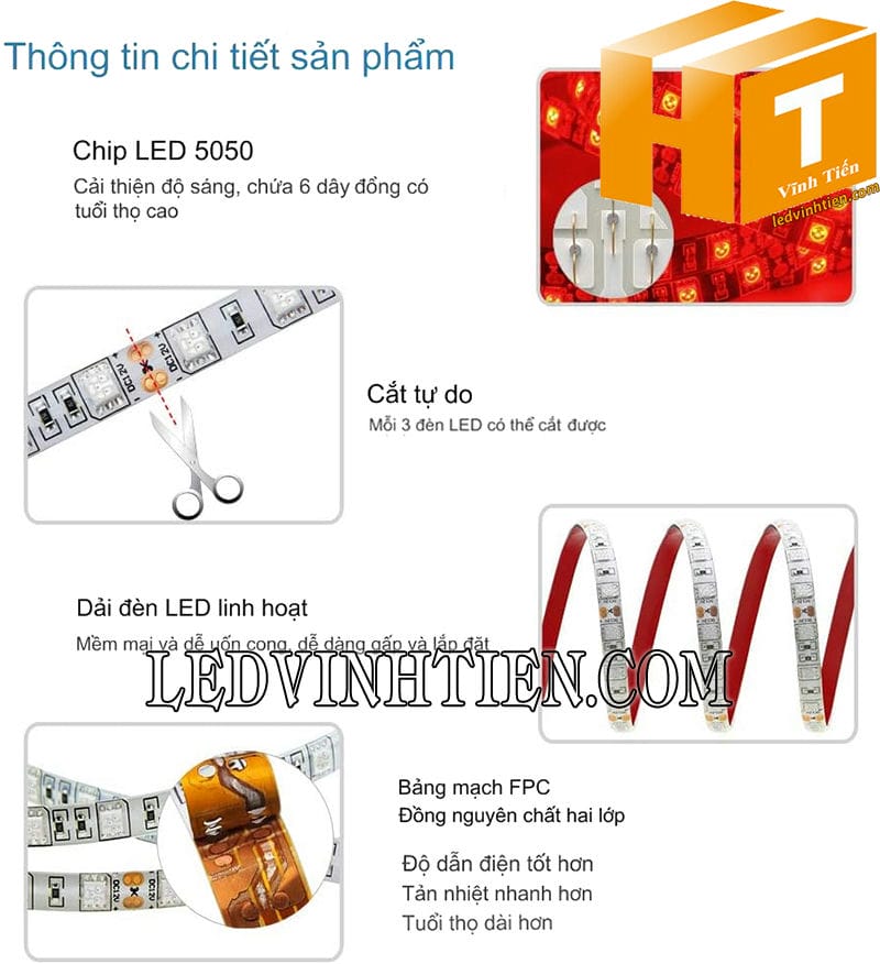 Đèn led dây 5050 12V màu đỏ cao cấp