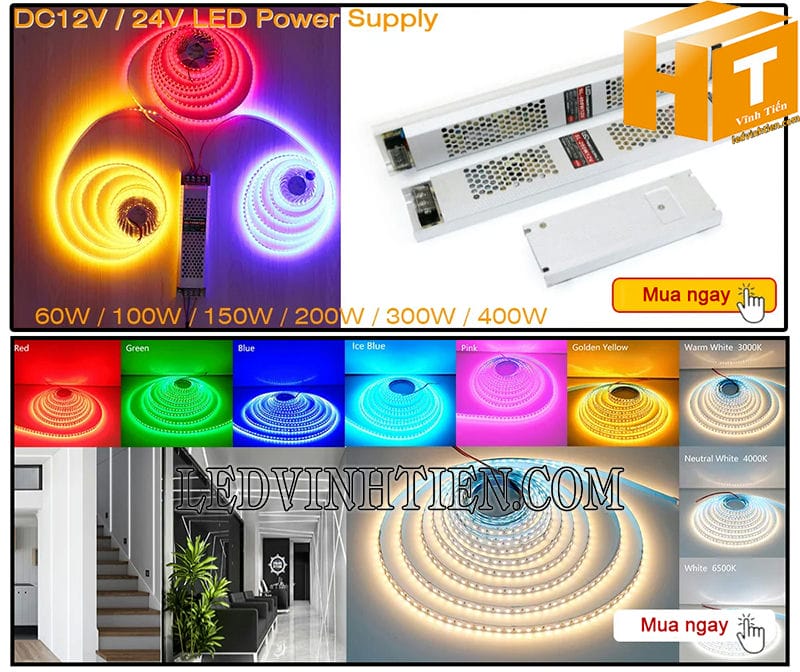 Đèn led dây dán dùng với nguồn điện DC giá rẻ