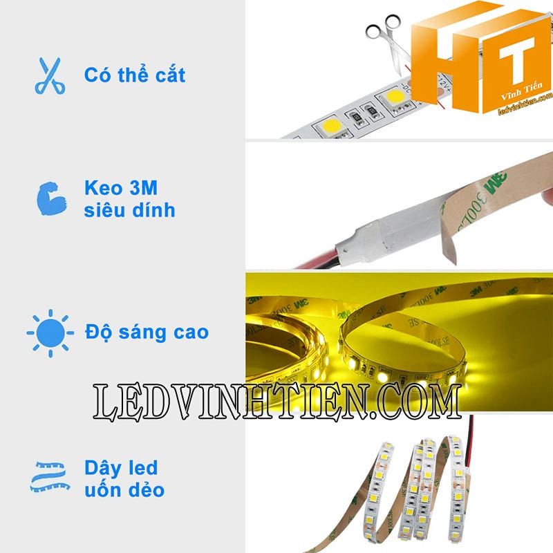 Đèn led dây 12V DC 5050 màu vàng