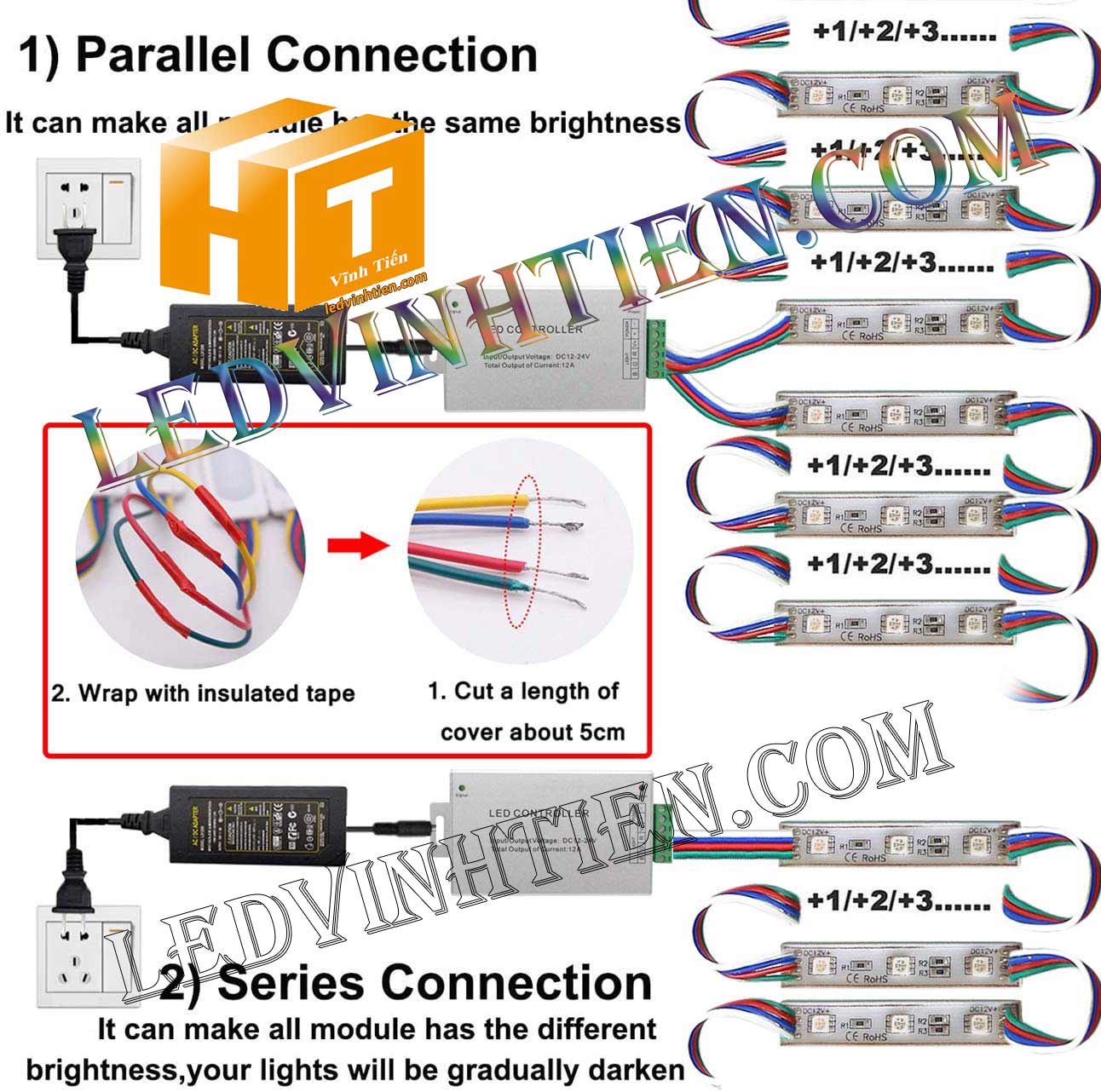 Led module 3 bóng 12V 5054 RGB loại tốt, giá rẻ, Ledvinhtien.com