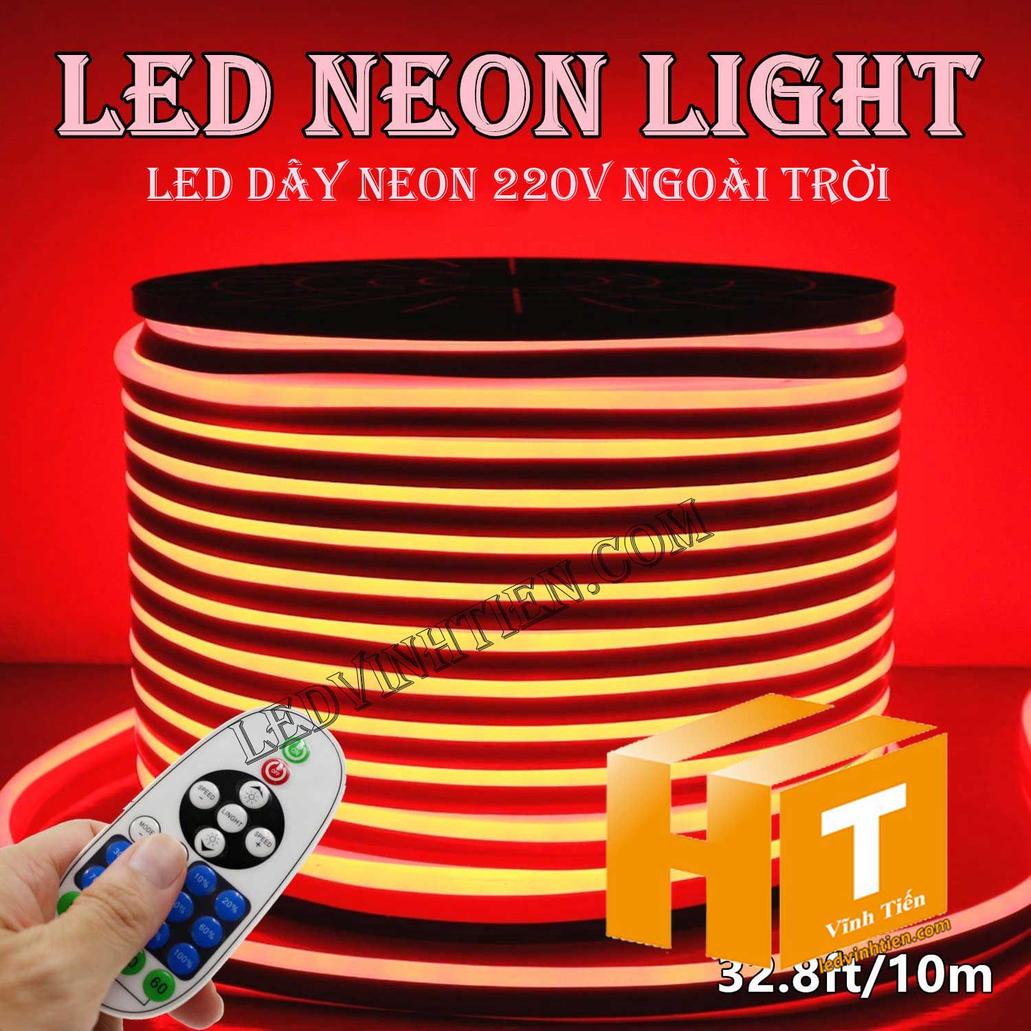 Led dây Flex Neon 220V cuộn 50m, 100m, ánh sáng màu đỏ, Led Neon Sign 220V viền trang trí,đèn decor, hắt trần thạch cao , quấn cây, trang trí cà phê, nhà hàng, khách sạn, led 2835 , led 5050 giá rẻ, loại tốt, chất lượng, dùng chiếu sáng trong nhà, ngoài trời. LED Neon Flex hiệu ứng sáng mờ, hoàn hảo. Dây mềm dễ uốn dẻo. Trang trí nội ngoại thất ưu việt. Điện áp 220V, chống mưa tiêu chuẩn IP65, 66, 67, dễ sử dụng, dể đấu nối, phân phối sỉ bởi công ty đèn led vĩnh tiến, ledvinhtien.com