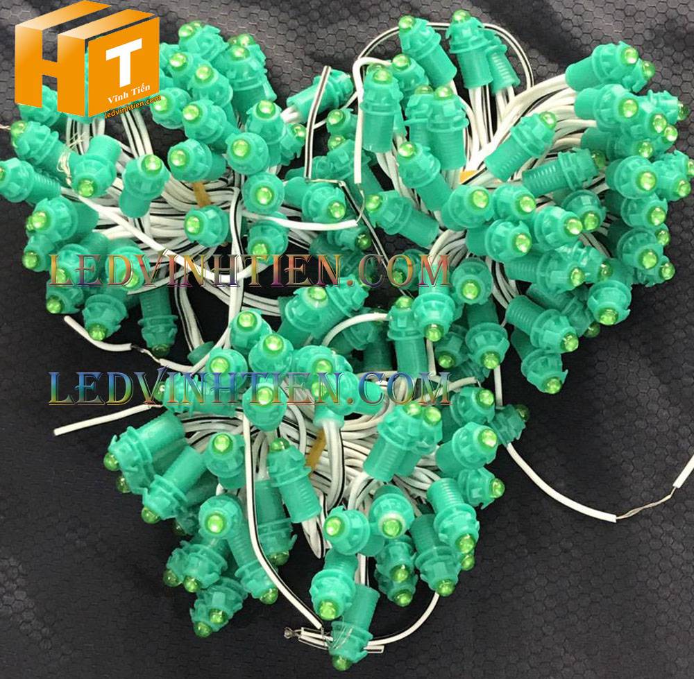 Bóng led đúc F5 đế 9mm 12V đầu đục màu xanh lá, IP68, loại tốt, giá rẻ, quấn cây, chiếu sáng ngoài trời, IP68, ledvinhtien.com