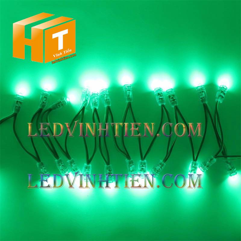 Bóng led đúc F5 đế 9mm 12V đầu trong màu xanh lá, IP68, loại tốt, giá rẻ, siêu sáng, chiếu sáng ngoài trời, IP68, ledvinhtien.com