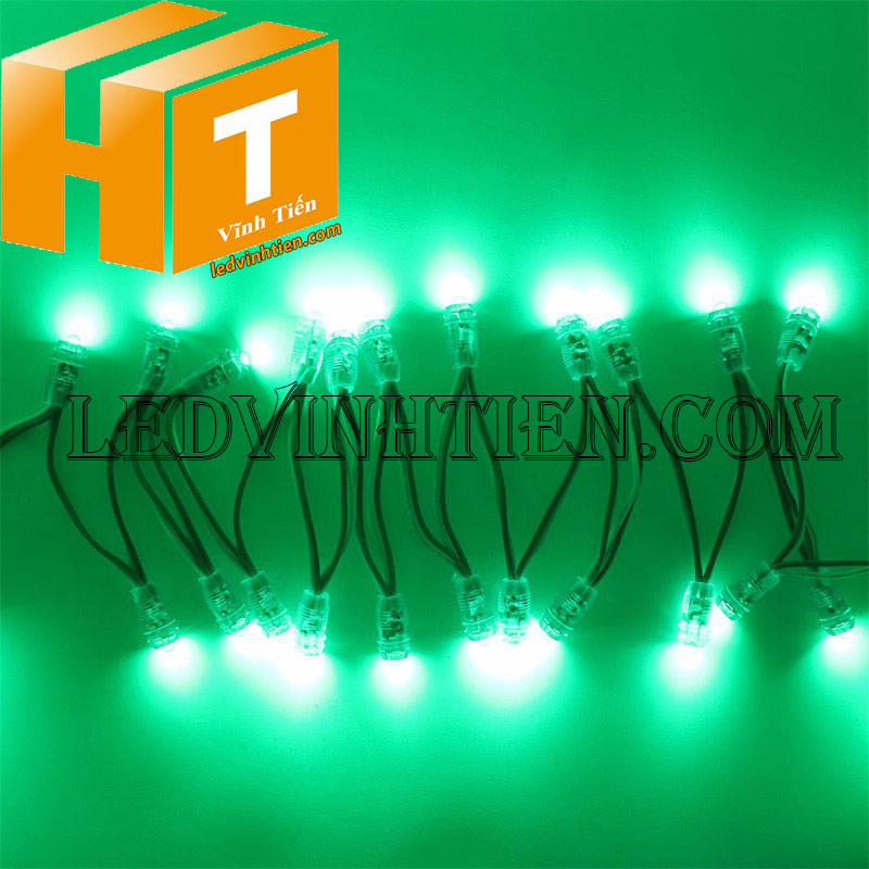 Bóng led đúc F5 đế 9mm 12V đầu trong màu xanh lá, IP68, loại tốt, giá rẻ, siêu sáng, chiếu sáng ngoài trời, IP68, ledvinhtien.com