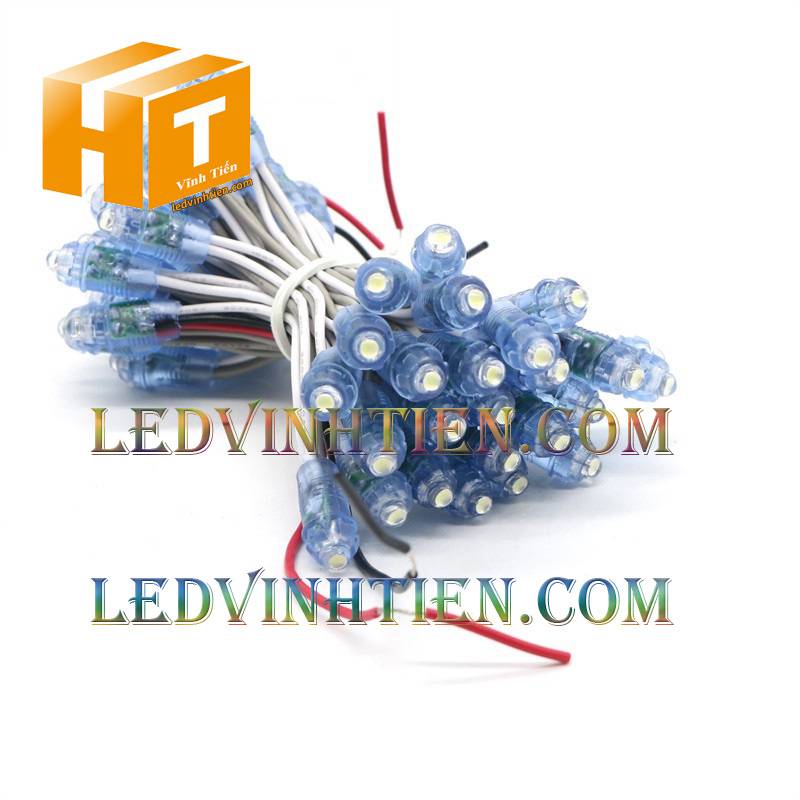 Led đúc F8 đế 12mm đầu trong DC12V màu trắng loại tốt, giá rẻ, siêu sáng, dây đồng, dùng hắt chử, logo quảng cáo