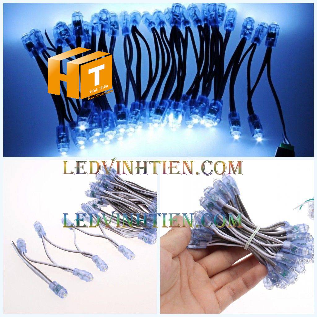 Led đúc F8 đế 12mm đầu trong DC12V màu trắng loại tốt, giá rẻ, siêu sáng, dây đồng, dùng hắt chử, logo quảng cáo