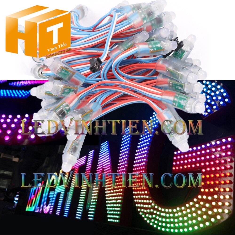 Led đúc F8 đế 12mm đầu trong DC12V màu trắng loại tốt, giá rẻ, siêu sáng, dây đồng, dùng hắt chử, logo quảng cáo