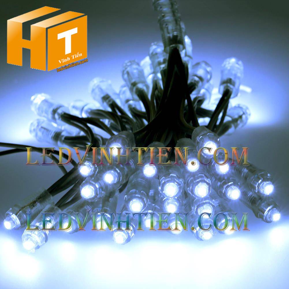 Led đúc F8 đế 12mm đầu trong DC12V màu trắng loại tốt, giá rẻ, siêu sáng, dây đồng, dùng hắt chử, logo quảng cáo