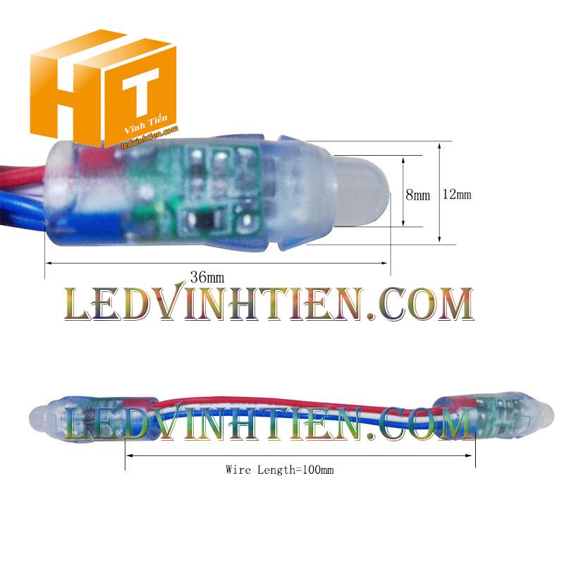 Led đúc F8 đế 12mm đầu trong DC12V màu trắng loại tốt, giá rẻ, siêu sáng, dây đồng, dùng hắt chử, logo quảng cáo