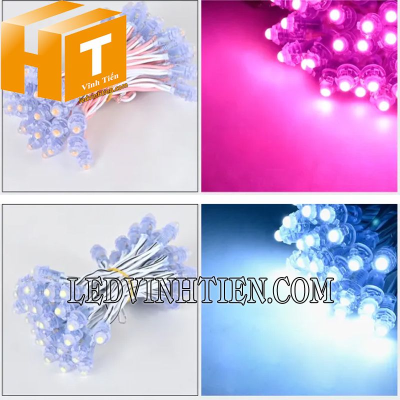 Bóng led đúc f7 đế 12mm đầu đục màu hồng hàng chính hãng tại Vĩnh Tiến