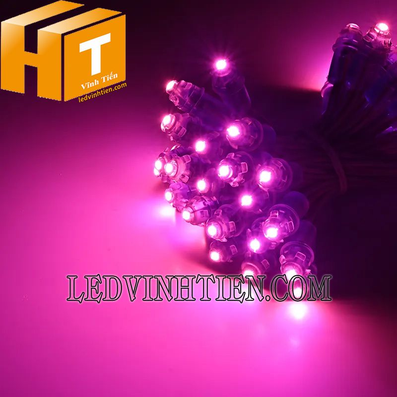 Bóng led đúc f7 đế 12mm đầu trong màu hồng