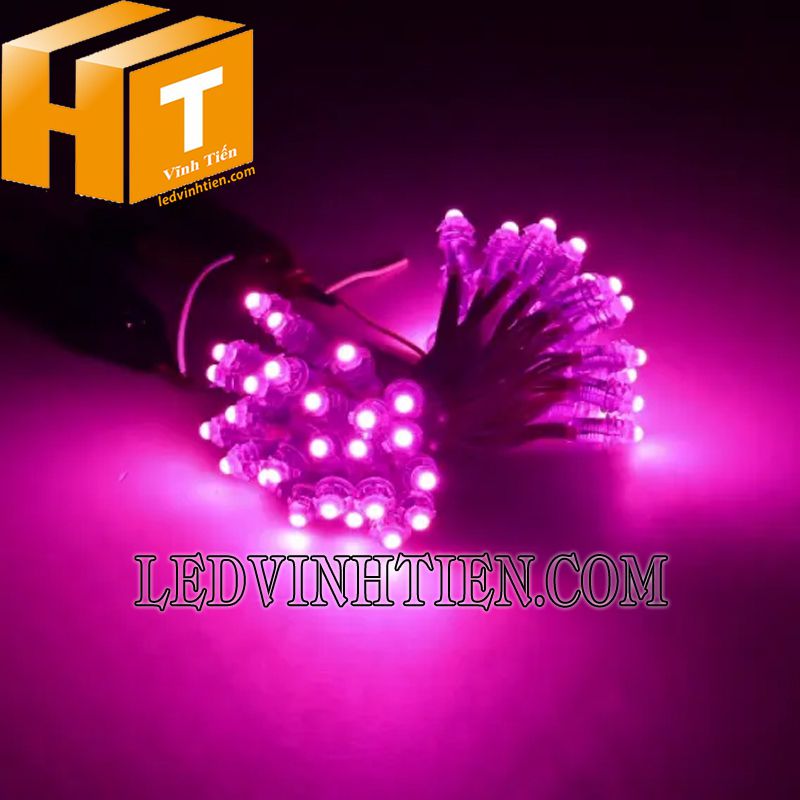 Bóng led đúc f7 đế 12mm đầu trong màu hồng loại tốt