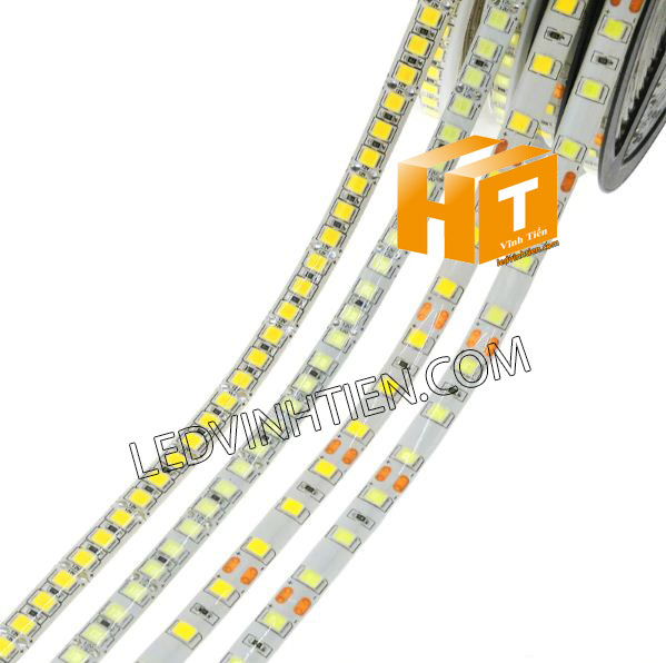 ảnh chụp nhiều góc cạnh của đèn LED DÂY DÁN chip SMD 5054 ánh sáng trắng siêu sáng là loại led dây dán cuộn dài 5m, chạy điện 12V, ledvinhtien.com