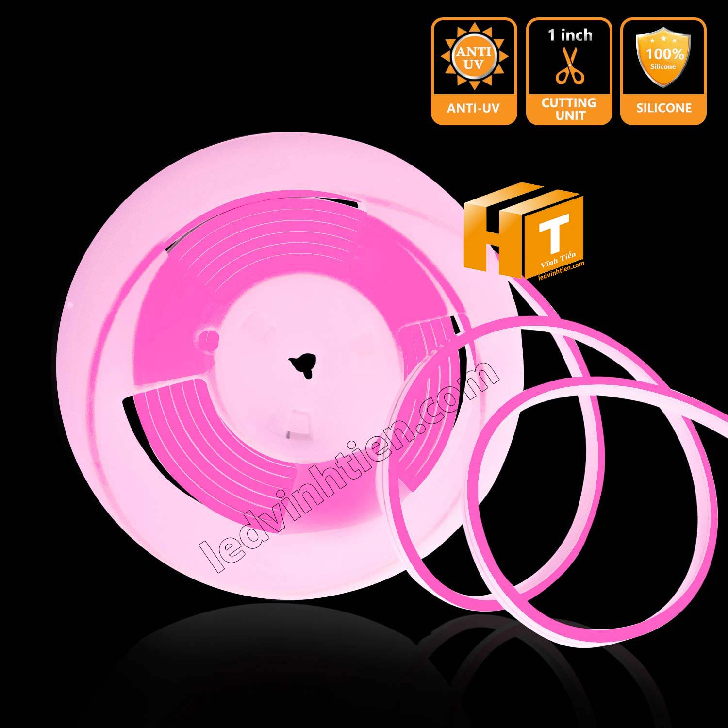 Dây đèn LED Neon viền mềm, đa năng, 12v, Đèn led ống Flex 12V chiều dài 5m, 50m, ánh sáng màu hồng, màu tím, Đèn led dây Flex Neon 12V uốn chữ cao cấp chất lượng giá tốt, Dùng chiếu sáng linh hoạt cho Gia Đình, Cửa Hàng, Quán Bar, KTV, Câu Lạc Bộ, Nhà Hàng, Siêu Thị, tủ kệ trưng bày, tủ quần áo, chử, biển hiệu, chạy viền chữ, Logo, Hộp Đèn, dùng chiếu sáng ngoài trời, sản phẩm loại tốt, giá rẻ, chất lượng, tiết kiệm điện, chính hãng ledvinhtien.com