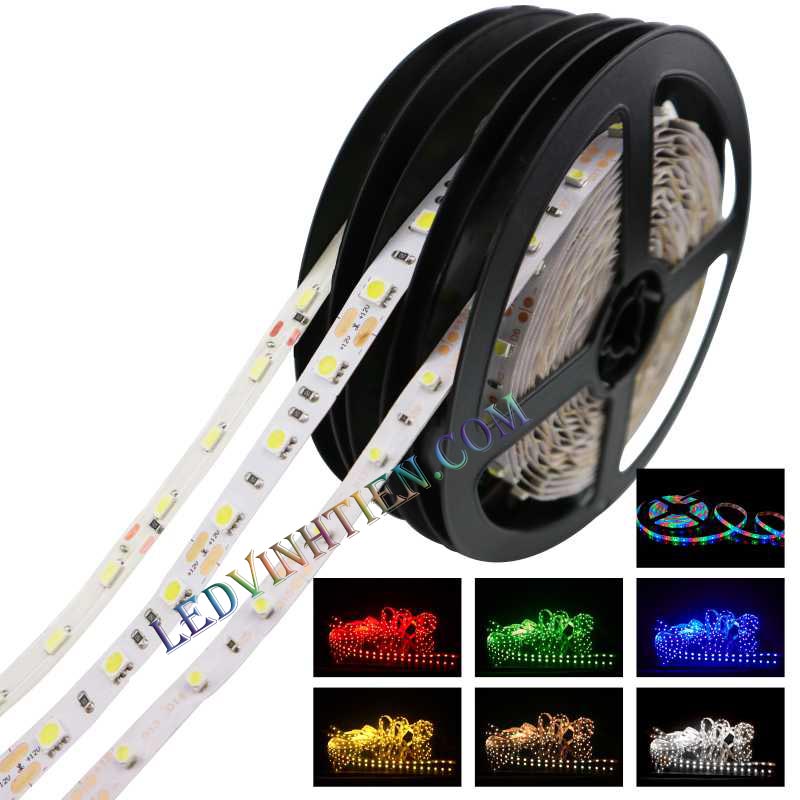 Ảnh chụp nhiều góc cạnh của đèn LED DÂY DÁN chip SMD 5054 ánh sáng bảy màu, nhiều màu, RGB siêu sáng là loại led dây dán cuộn dài 5m, chạy điện 12V, ledvinhtien.com