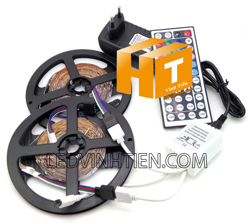 Ảnh chụp nhiều góc cạnh của đèn LED DÂY DÁN chip SMD 5054 ánh sáng bảy màu, nhiều màu, RGB siêu sáng là loại led dây dán cuộn dài 5m, chạy điện 12V, ledvinhtien.com