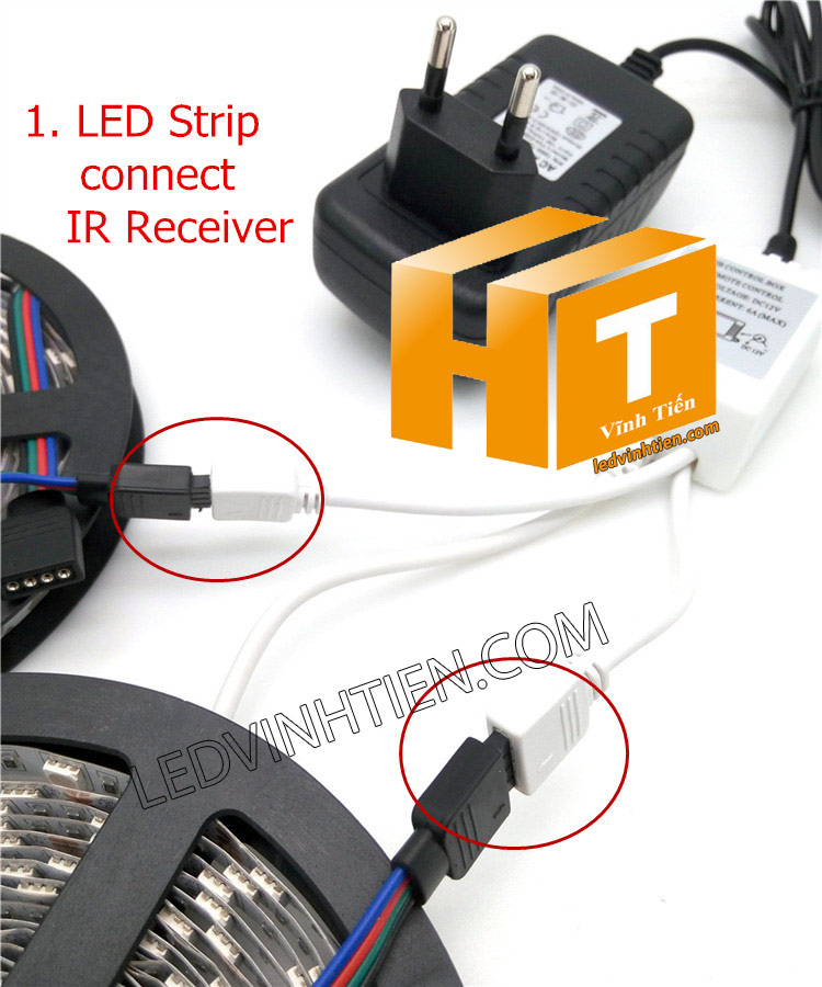 Ảnh chụp nhiều góc cạnh của đèn LED DÂY DÁN chip SMD 5054 ánh sáng bảy màu, nhiều màu, RGB siêu sáng là loại led dây dán cuộn dài 5m, chạy điện 12V, ledvinhtien.com