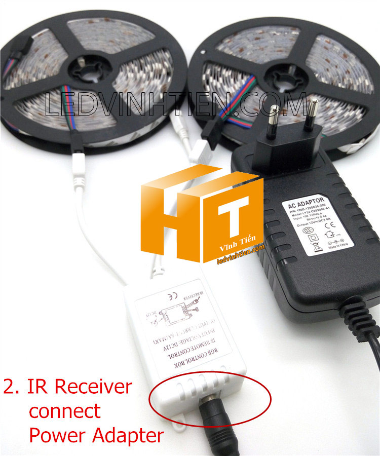 Ảnh chụp nhiều góc cạnh của đèn LED DÂY DÁN chip SMD 5054 ánh sáng bảy màu, nhiều màu, RGB siêu sáng là loại led dây dán cuộn dài 5m, chạy điện 12V, ledvinhtien.com