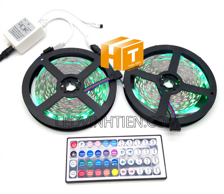 Ảnh chụp nhiều góc cạnh của đèn LED DÂY DÁN chip SMD 5054 ánh sáng bảy màu, nhiều màu, RGB siêu sáng là loại led dây dán cuộn dài 5m, chạy điện 12V, ledvinhtien.com