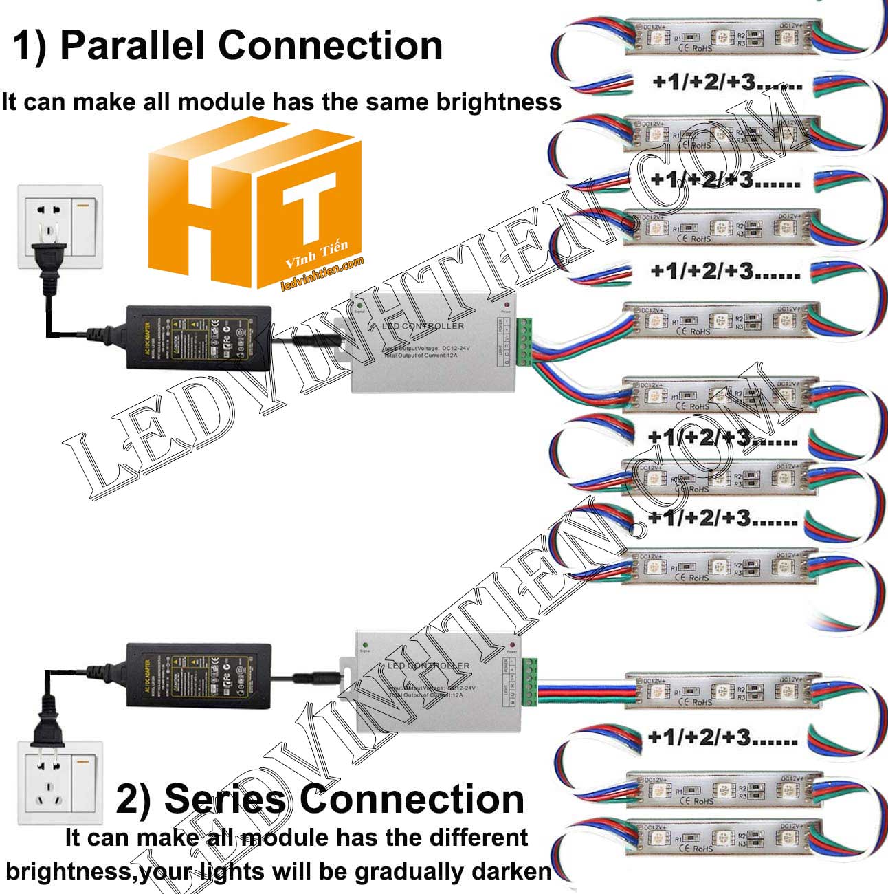 Led module 2 bóng 12V 2835 warm white, loại tốt, giá rẻ, Ledvinhtien.com