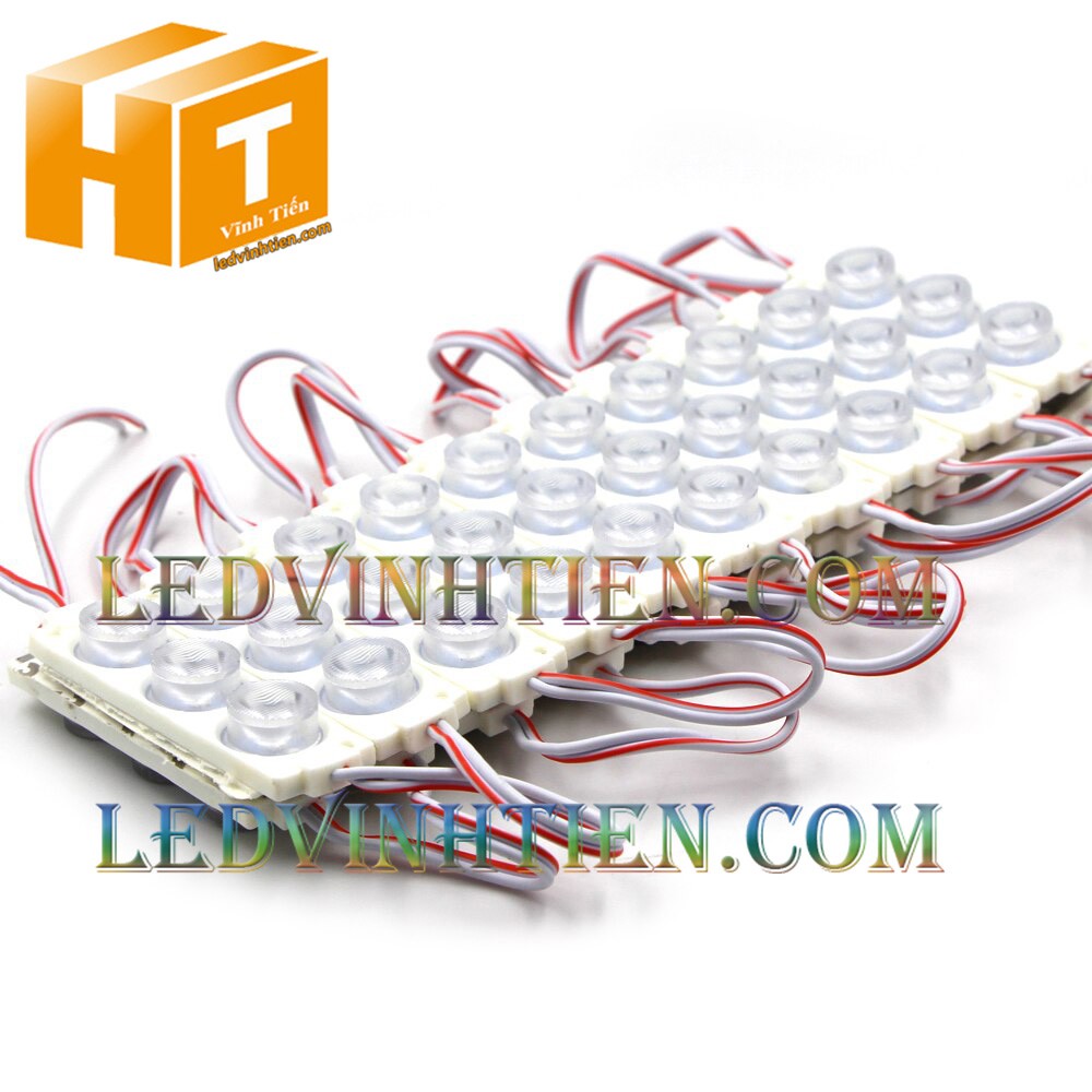Led hắt, led module 3 bóng 3030 ánh sáng màu đỏ 3W dùng điện DC12v, giá rẻ, có thấu kính, ledvinhtien.com