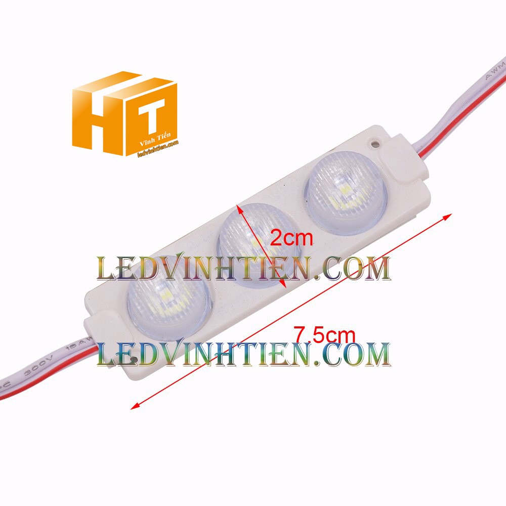 Led hắt, led module 3 bóng 3030 ánh sáng màu đỏ 3W dùng điện DC12v, giá rẻ, có thấu kính, ledvinhtien.com
