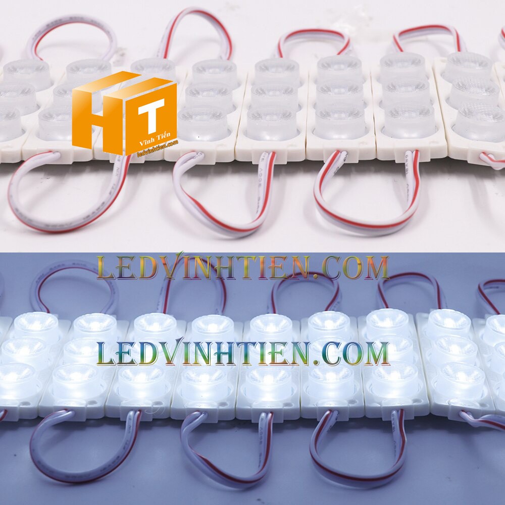 Led hắt, led module 3 bóng 3030 ánh sáng trắng 3W dùng điện DC12v, giá rẻ, có thấu kính, ledvinhtien.com