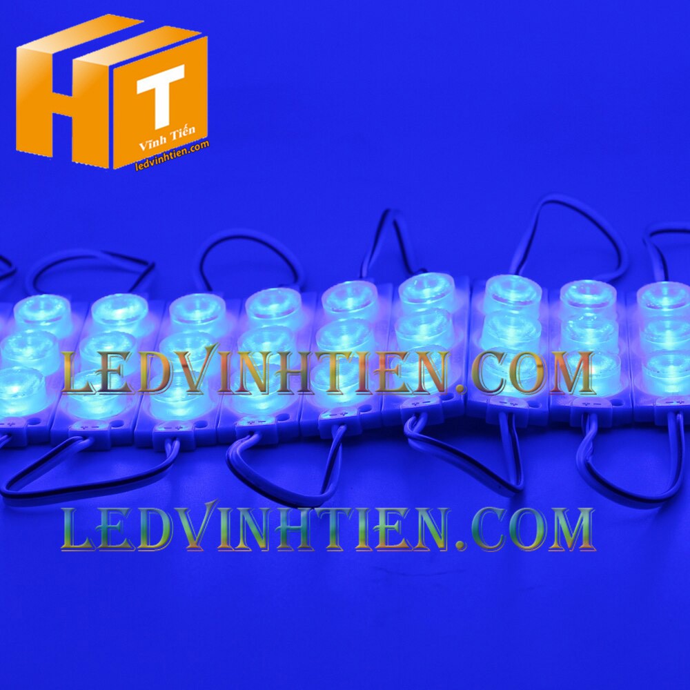 Led hắt, led module 3 bóng 3030 ánh sáng xanh dương 3W dùng điện DC12v, giá rẻ, có thấu kính, ledvinhtien.com