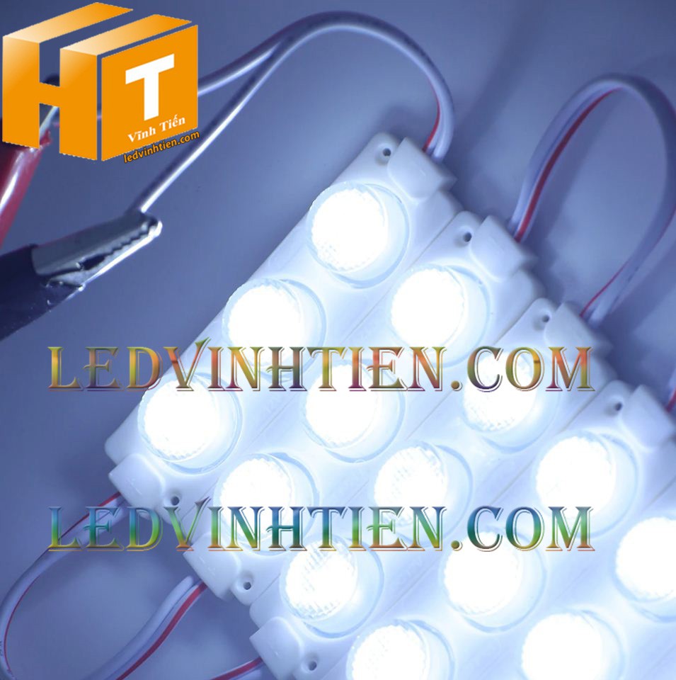 Led hắt, led module 3 bóng 3030 ánh sáng xanh dương 3W dùng điện DC12v, giá rẻ, có thấu kính, ledvinhtien.com