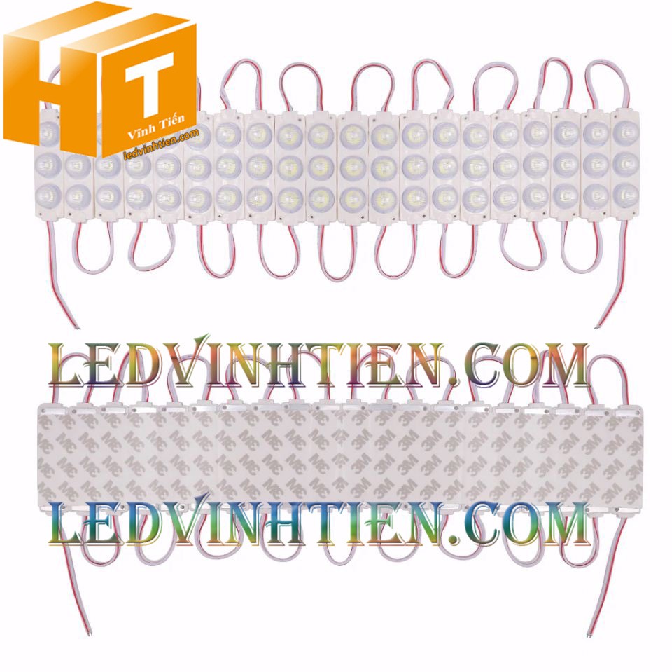 Led hắt, led module 3 bóng 3030 ánh sáng xanh lá 3W dùng điện DC12v, giá rẻ, có thấu kính, ledvinhtien.com