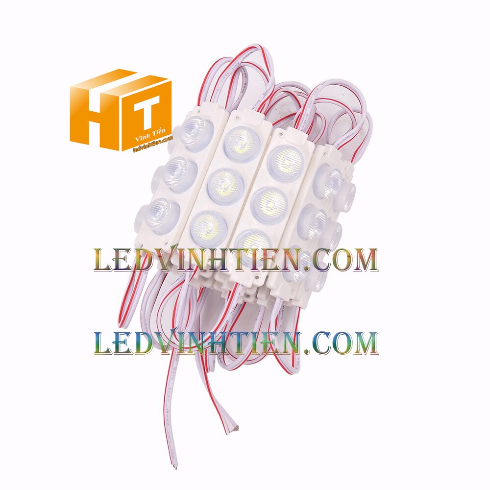 Led hắt, led module 3 bóng 3030 ánh sáng xanh lá 3W dùng điện DC12v, giá rẻ, có thấu kính, ledvinhtien.com
